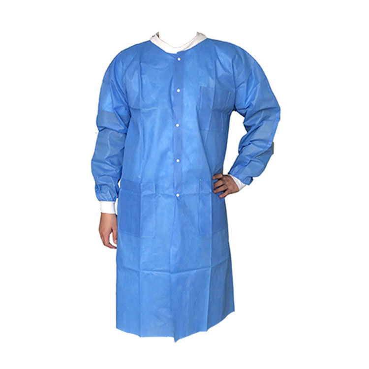 I-Pp eLahlwayo kunye ne-Pe Nonwoven Acid Resistant Medical Lab Coat